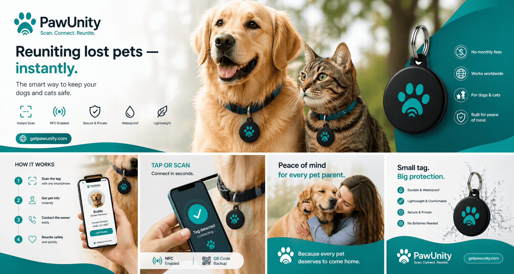 PawUnity Smart Pet Tag — reuniting lost pets instantly